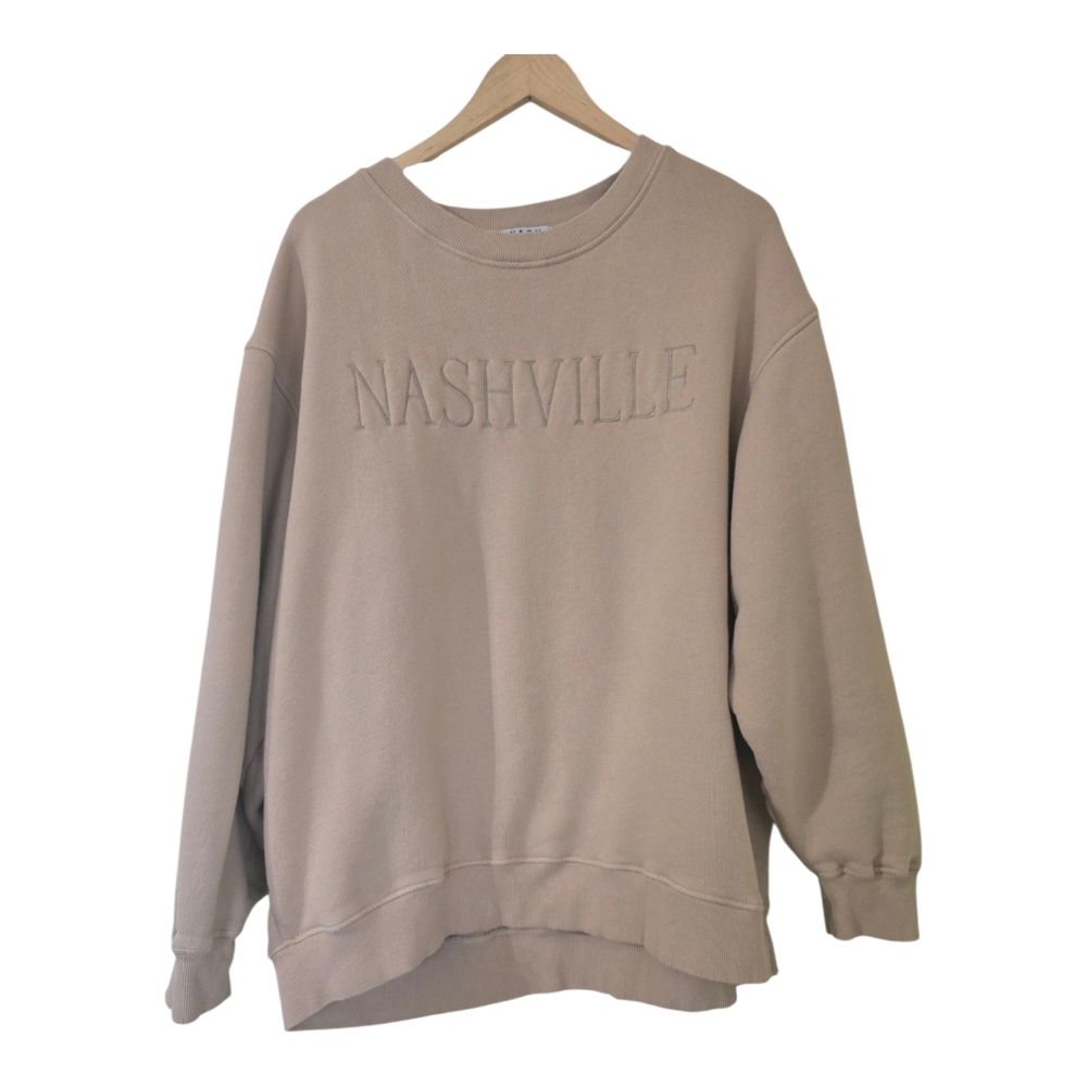 The Nash Collection Unisex Crew Neck Sweater - Tan With Embroidered "Nashville"